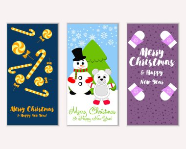 mutlu Noeller ve mutlu yeni yıl tebrik kartları vektör çizim       