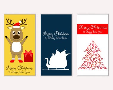 mutlu Noeller ve mutlu yeni yıl tebrik kartları vektör çizim