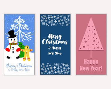 Mutlu Noeller ve mutlu yeni yıl tebrik kartları. Vektör çizim       