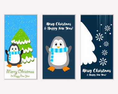 Mutlu Noeller ve mutlu yeni yıl tebrik kartları. Vektör çizim 