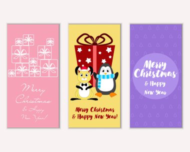 Mutlu Noeller ve mutlu yeni yıl tebrik kartları. Vektör çizim 