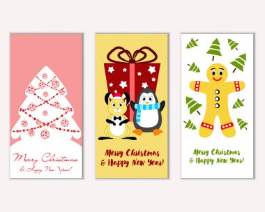 vektör çizim kış tatil tebrik kartları