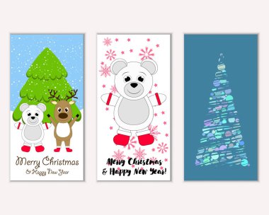 Mutlu Noeller ve mutlu yeni yıl tebrik kartları. Vektör çizim 