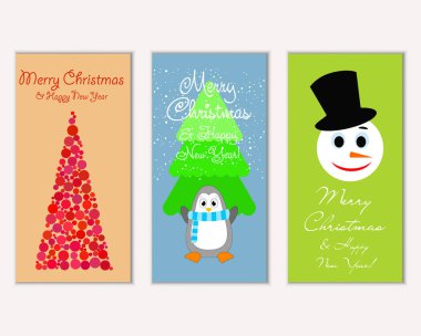 Mutlu Noeller ve mutlu yeni yıl tebrik kartları. Vektör çizim   