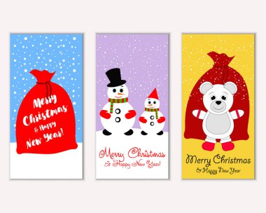 Mutlu Noeller ve mutlu yeni yıl tebrik kartları. Vektör çizim     