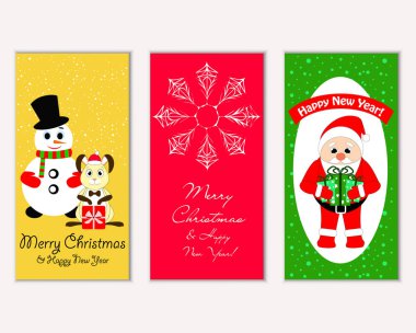 mutlu Noeller ve mutlu yeni yıl tebrik kartları vektör çizim   