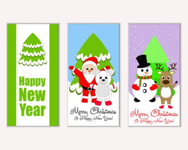 mutlu Noeller ve mutlu yeni yıl tebrik kartları vektör çizim