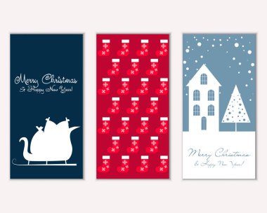 mutlu Noeller ve mutlu yeni yıl tebrik kartları vektör çizim