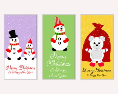 Mutlu Noeller ve mutlu yeni yıl tebrik kartları. Vektör çizim     