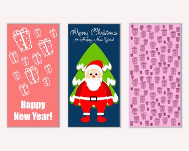 mutlu Noeller ve mutlu yeni yıl tebrik kartları vektör çizim     