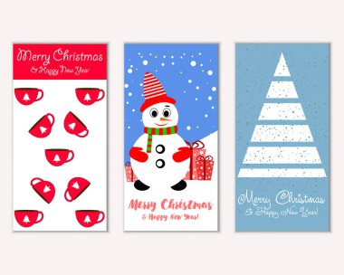 mutlu Noeller ve mutlu yeni yıl tebrik kartları vektör çizim       