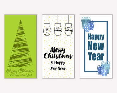 mutlu Noeller ve mutlu yeni yıl tebrik kartları vektör çizim     