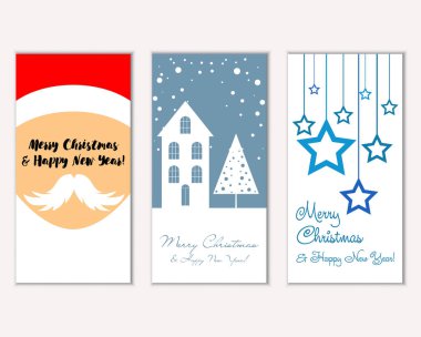 mutlu Noeller ve mutlu yeni yıl tebrik kartları vektör çizim     