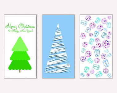 Mutlu Noeller ve mutlu yeni yıl tebrik kartları. Vektör çizim   