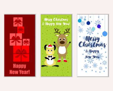 mutlu Noeller ve mutlu yeni yıl tebrik kartları vektör çizim      