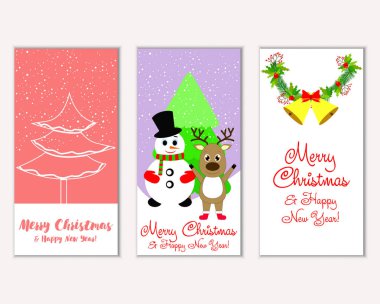 mutlu Noeller ve mutlu yeni yıl tebrik kartları vektör çizim