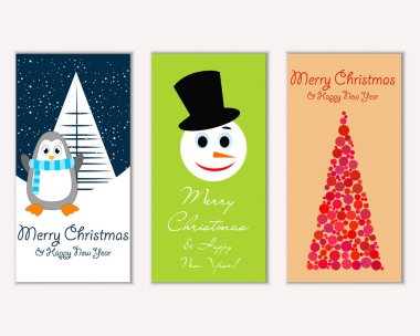 Renkli Noel kartları yılbaşı süsleri ve kardan adam vektör çizim ile