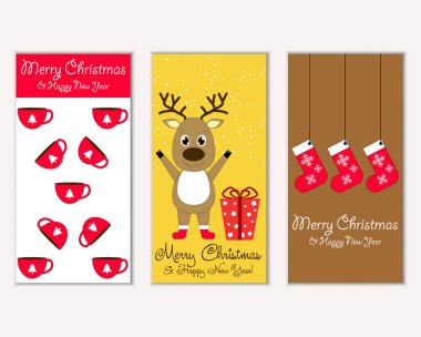 mutlu Noeller ve mutlu yeni yıl tebrik kartları vektör çizim       