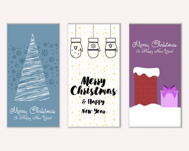 mutlu Noeller ve mutlu yeni yıl tebrik kartları vektör çizim     