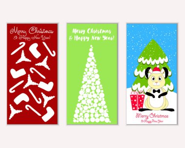 Mutlu Noeller ve mutlu yeni yıl tebrik kartları. Vektör çizim 
