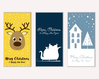 mutlu Noeller ve mutlu yeni yıl tebrik kartları vektör çizim