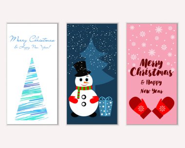 Mutlu Noeller ve mutlu yeni yıl tebrik kartları. Vektör çizim   