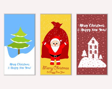 vektör çizim kış tatil tebrik kartları