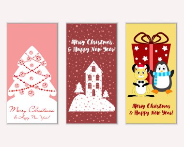 vektör çizim kış tatil tebrik kartları