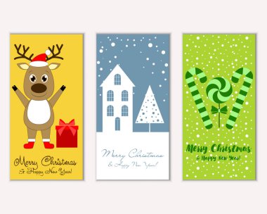 mutlu Noeller ve mutlu yeni yıl tebrik kartları vektör çizim
