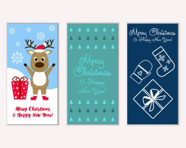 Mutlu Noeller ve mutlu yeni yıl tebrik kartları. Vektör çizim   