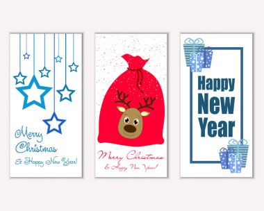 mutlu Noeller ve mutlu yeni yıl tebrik kartları vektör çizim     