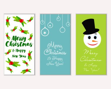 mutlu Noeller ve mutlu yeni yıl tebrik kartları vektör çizim       