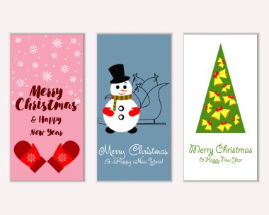 Mutlu Noeller ve mutlu yeni yıl tebrik kartları. Vektör çizim   