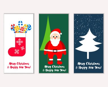 mutlu Noeller ve mutlu yeni yıl tebrik kartları vektör çizim
