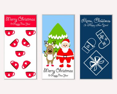 mutlu Noeller ve mutlu yeni yıl tebrik kartları vektör çizim
