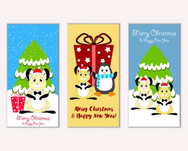 Mutlu Noeller ve mutlu yeni yıl tebrik kartları. Vektör çizim 