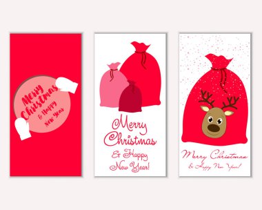 Mutlu Noeller ve mutlu yeni yıl tebrik kartları. Vektör çizim   
