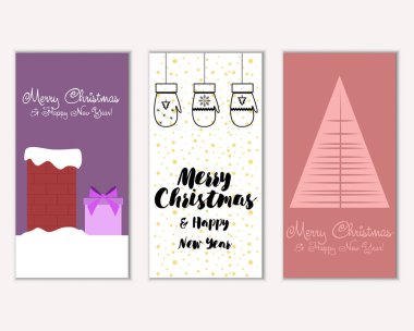 mutlu Noeller ve mutlu yeni yıl tebrik kartları vektör çizim     