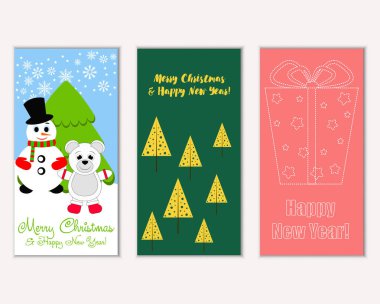 mutlu Noeller ve mutlu yeni yıl tebrik kartları vektör çizim       