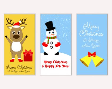 mutlu Noeller ve mutlu yeni yıl tebrik kartları vektör çizim
