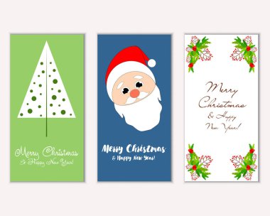 mutlu Noeller ve mutlu yeni yıl tebrik kartları vektör çizim     