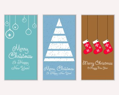 mutlu Noeller ve mutlu yeni yıl tebrik kartları vektör çizim       