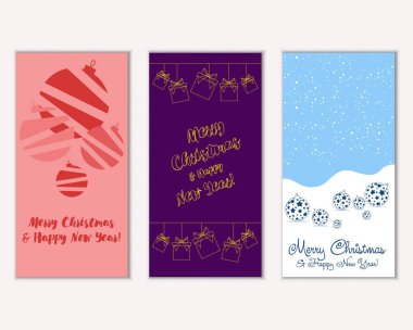 Mutlu Noeller ve mutlu yeni yıl tebrik kartları. Vektör çizim     