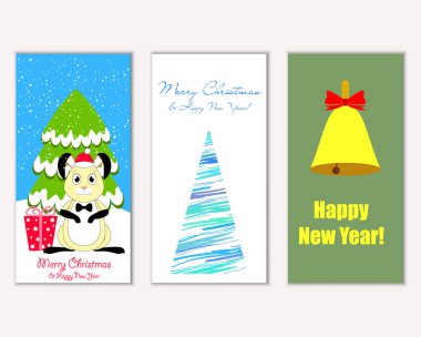 Renkli Noel kartları ile yeni yıl süslemeleri, illüstrasyon vektör