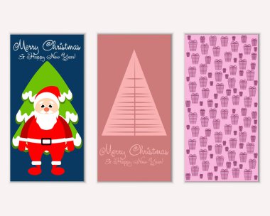 mutlu Noeller ve mutlu yeni yıl tebrik kartları vektör çizim     