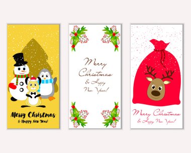 mutlu Noeller ve mutlu yeni yıl tebrik kartları vektör çizim     