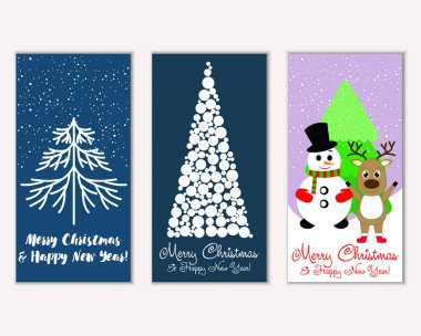 Mutlu Noeller ve mutlu yeni yıl tebrik kartları. Vektör çizim 