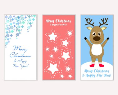 Mutlu Noeller ve mutlu yeni yıl tebrik kartları. Vektör çizim       