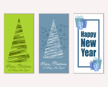 mutlu Noeller ve mutlu yeni yıl tebrik kartları vektör çizim     
