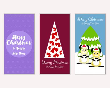 Mutlu Noeller ve mutlu yeni yıl tebrik kartları. Vektör çizim 